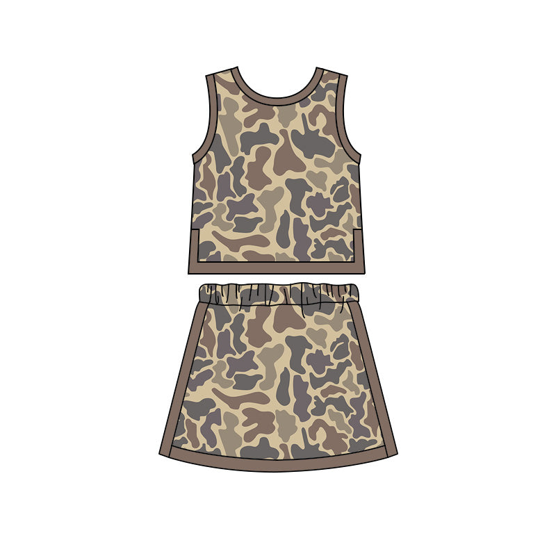 5.30 GSD4231 Preorder Brown Camo Vest Top Skirts Girls Yoga Clothes Set