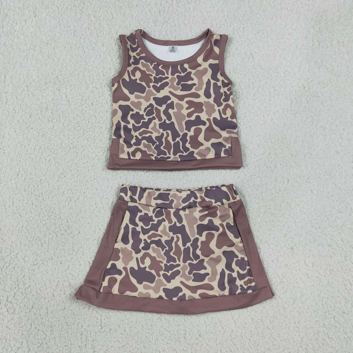 3 Colors Camo Tank Top Skort Girls Yoga Clothes Set Sisters Wear