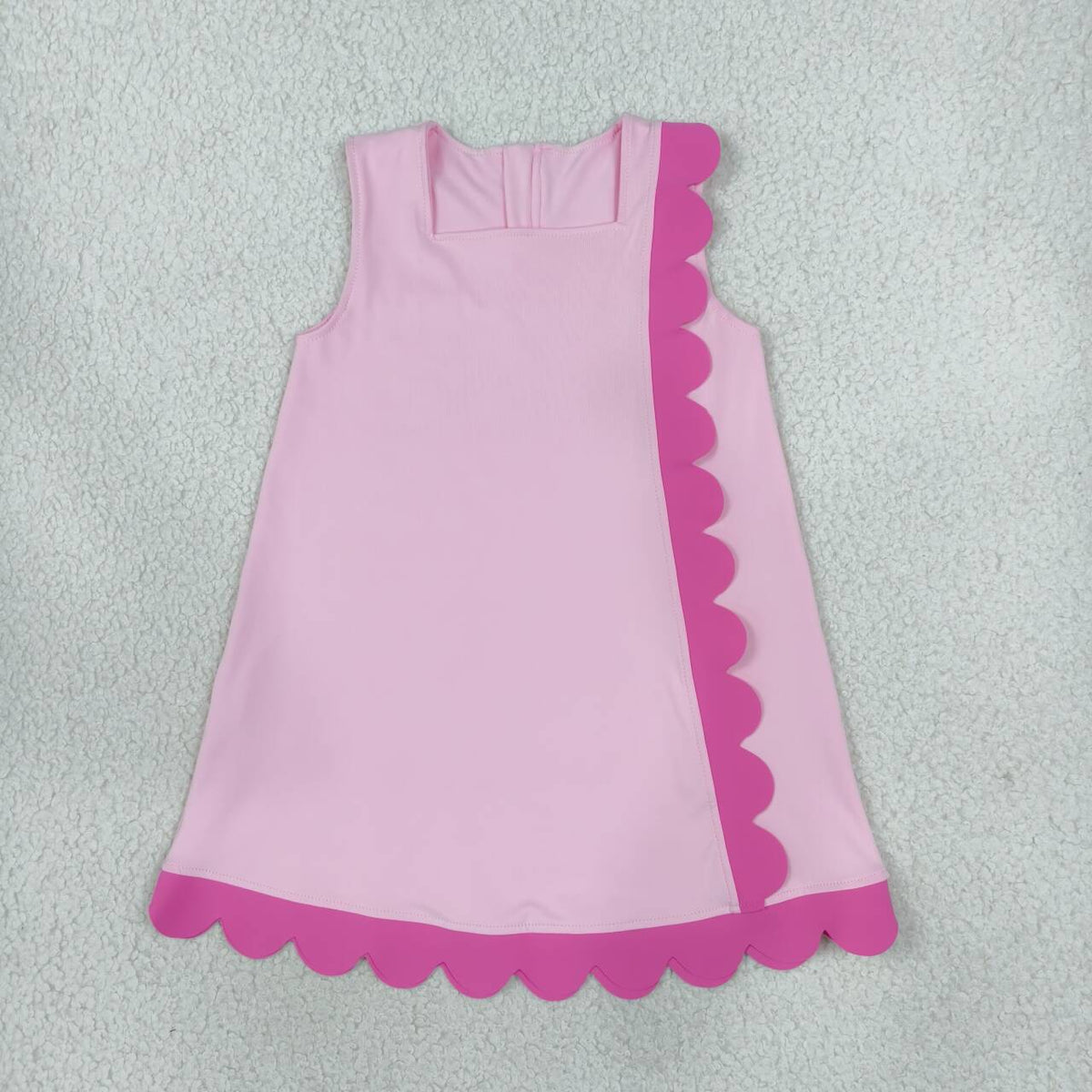 GSD4240 Pink Active Sleeveless Scalloped Zipper Girls Yoga Knee Length Dress