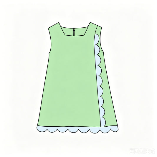 6.18 Baby Girls Green Sleeveless Scalloped  Active Dress Preorder