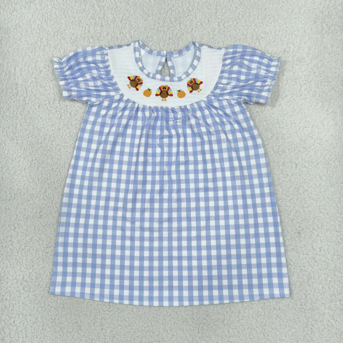 Sibling Baby Girls Thanksgving Embroidery Turkey Smocked Dress and Romper