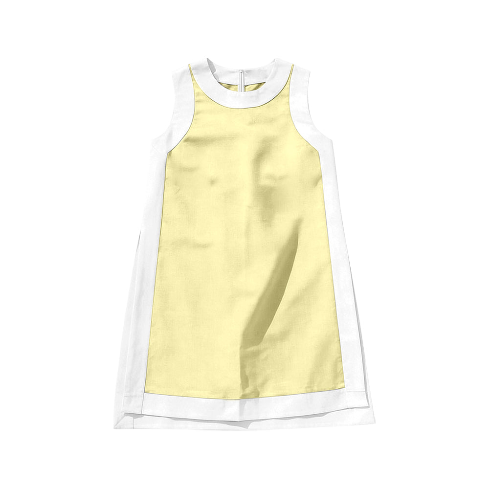 6.19 Preorder GSD4254 Yellow With White Girls Sleeveless Zipper Yoga Dress