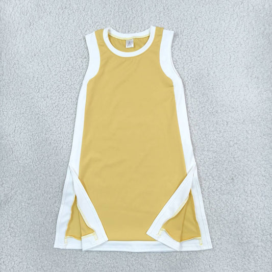 GSD4254 Yellow With White Active Girls Sleeveless Yoga Dress