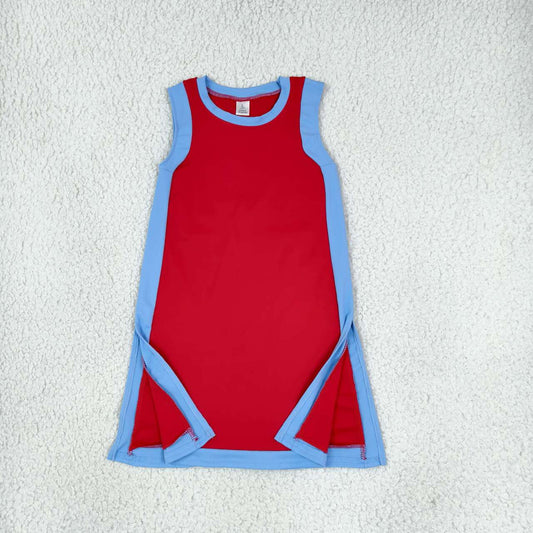 GSD4255 Red With Blue Active Girls Sleeveless Yoga Dress