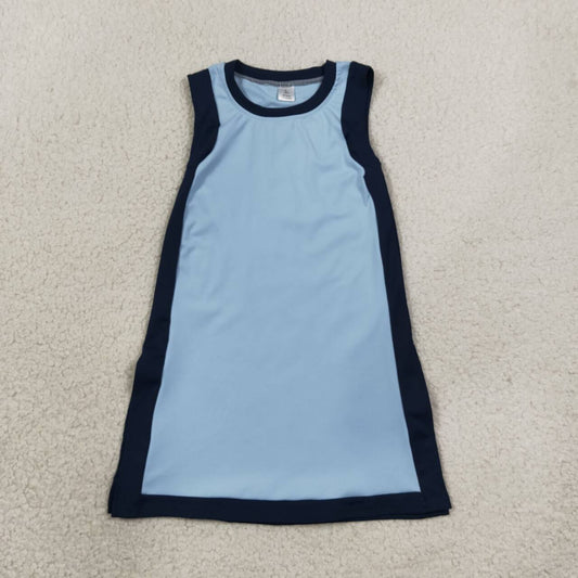 GSD4256 Blue With Navy Active Girls Sleeveless Yoga Dress