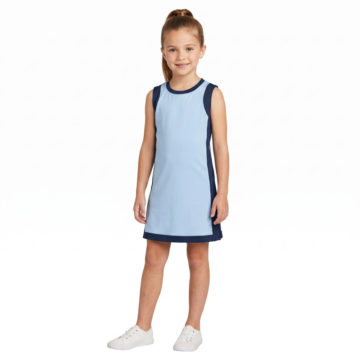 GSD4256 Blue With Navy Active Girls Sleeveless Yoga Dress