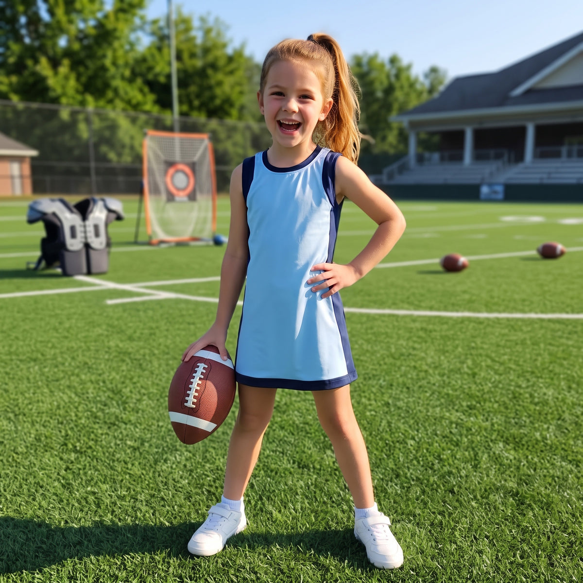 GSD4256 Blue With Navy Active Girls Sleeveless Yoga Dress