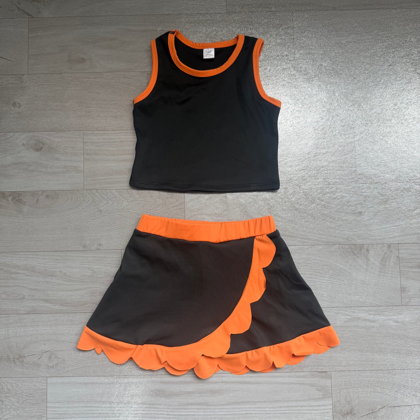 6.23 GSD4259 Preorder Teams Black Tank Top Orange Scallop Skort Girls Summer Yoga Clothes Set