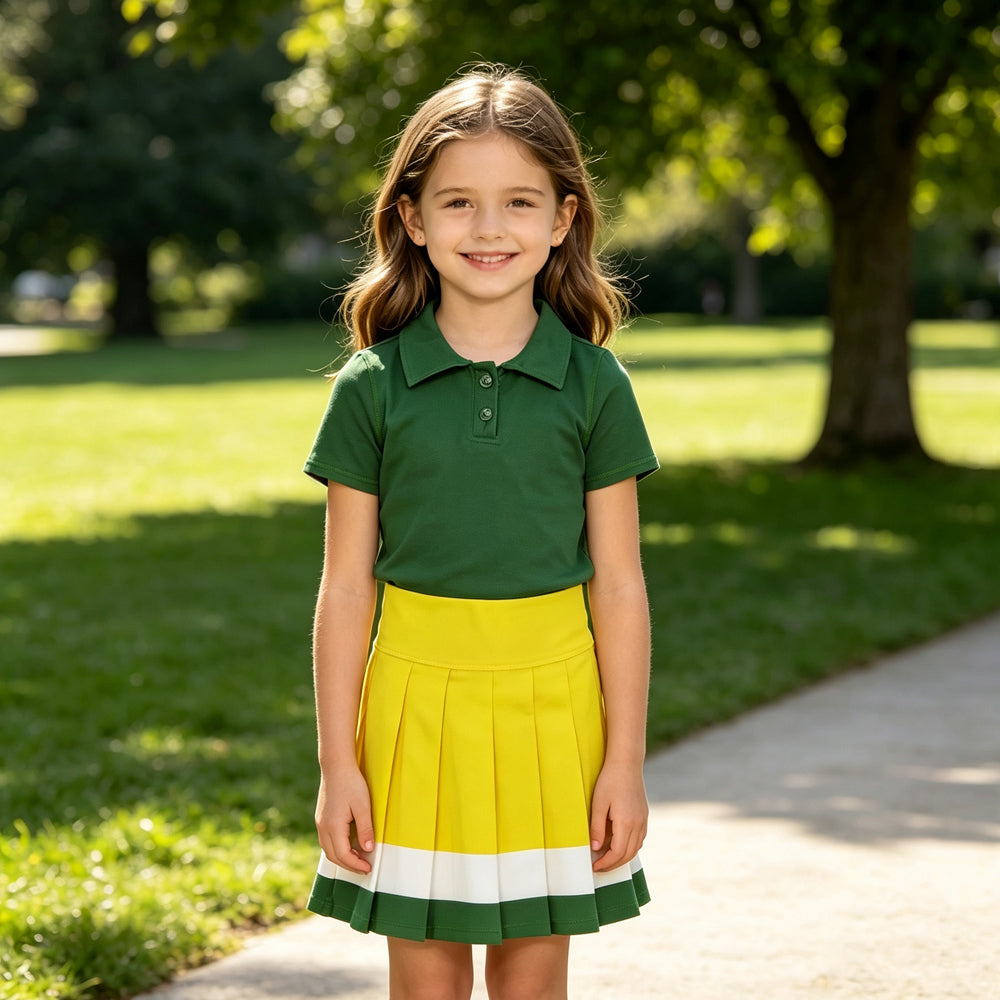 GSD4261  Green Polo Top Yellow Skort Girls Yoga Clothes Set