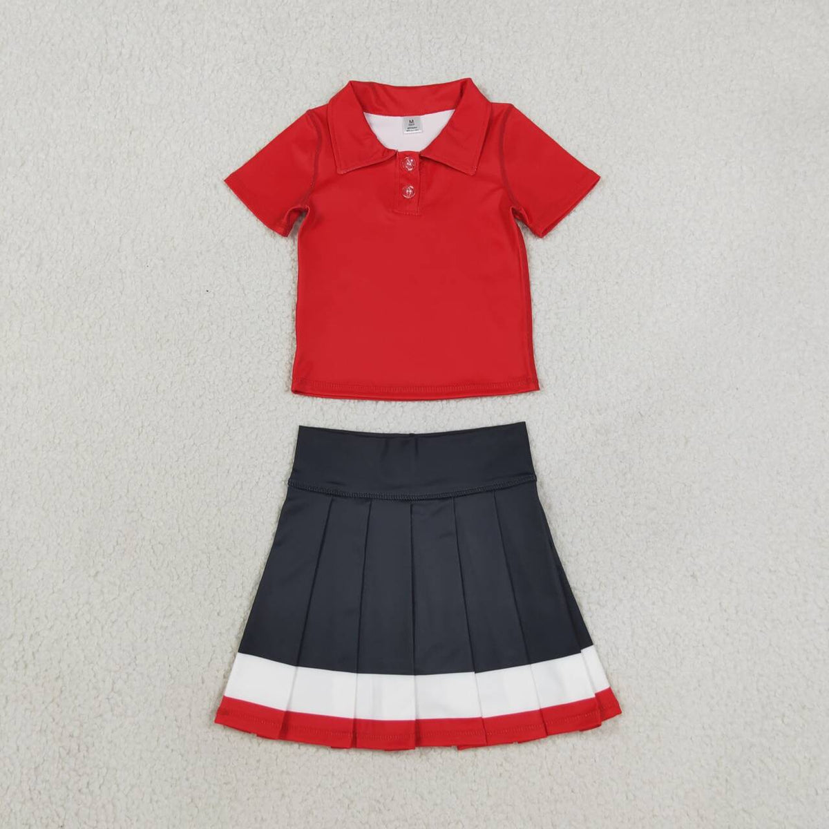 GSD4262 Red Polo Top Black Skort Girls Yoga Clothes Set