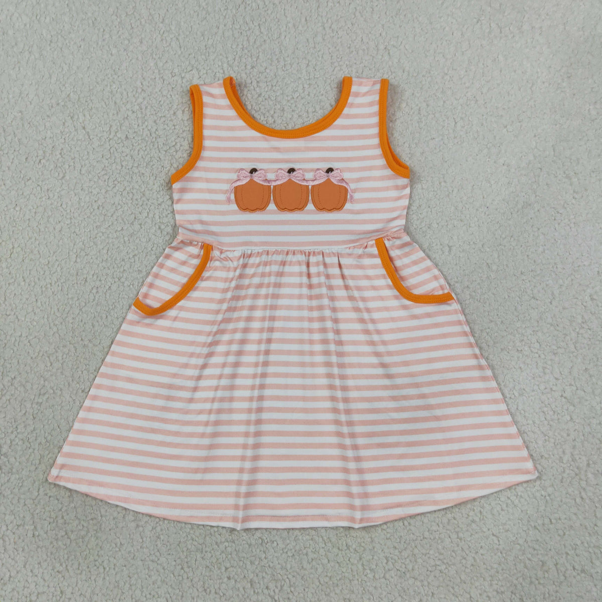 Sibling Baby Girls Boys Embroidery Pumpkin Outfit Dress and Romper