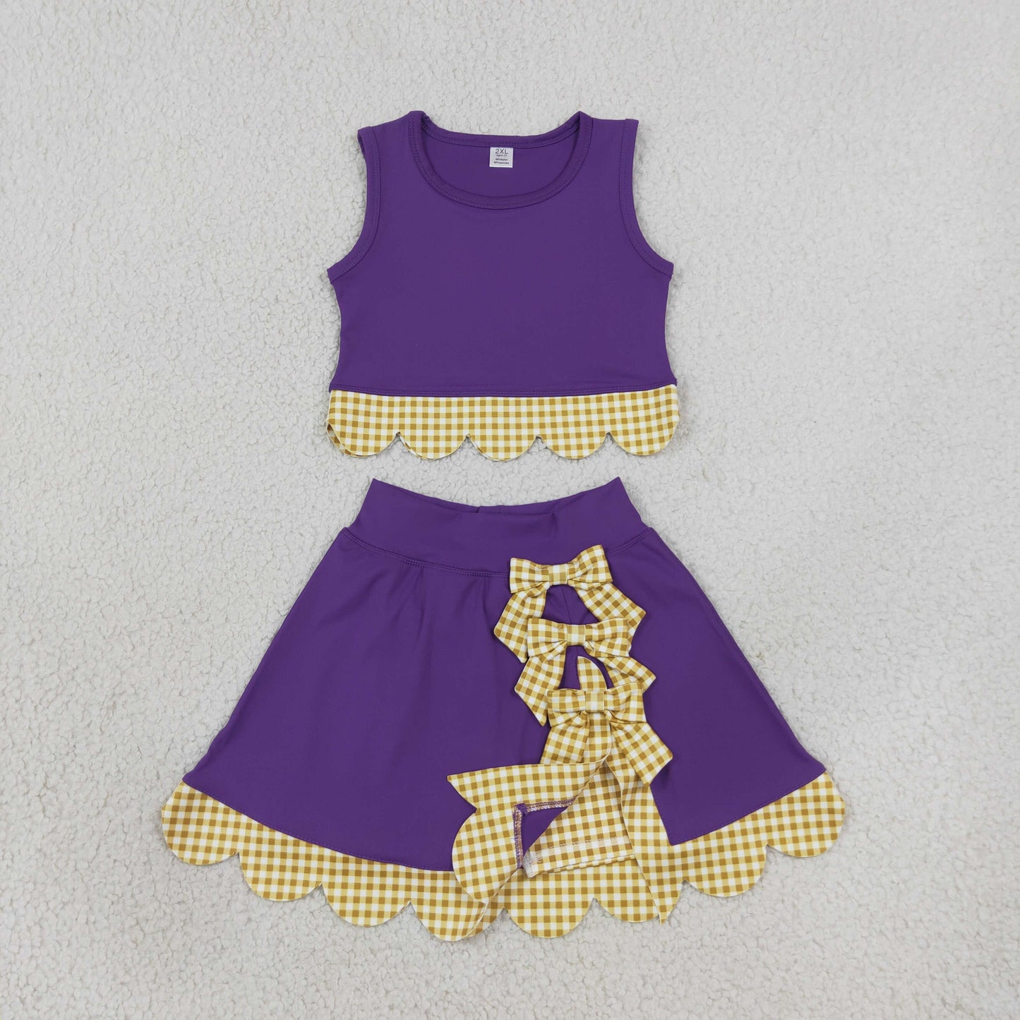 14 Colors Sibling Baby  Girls  Solid Color Tank Top Gingham Scallop Skort Active Outfit