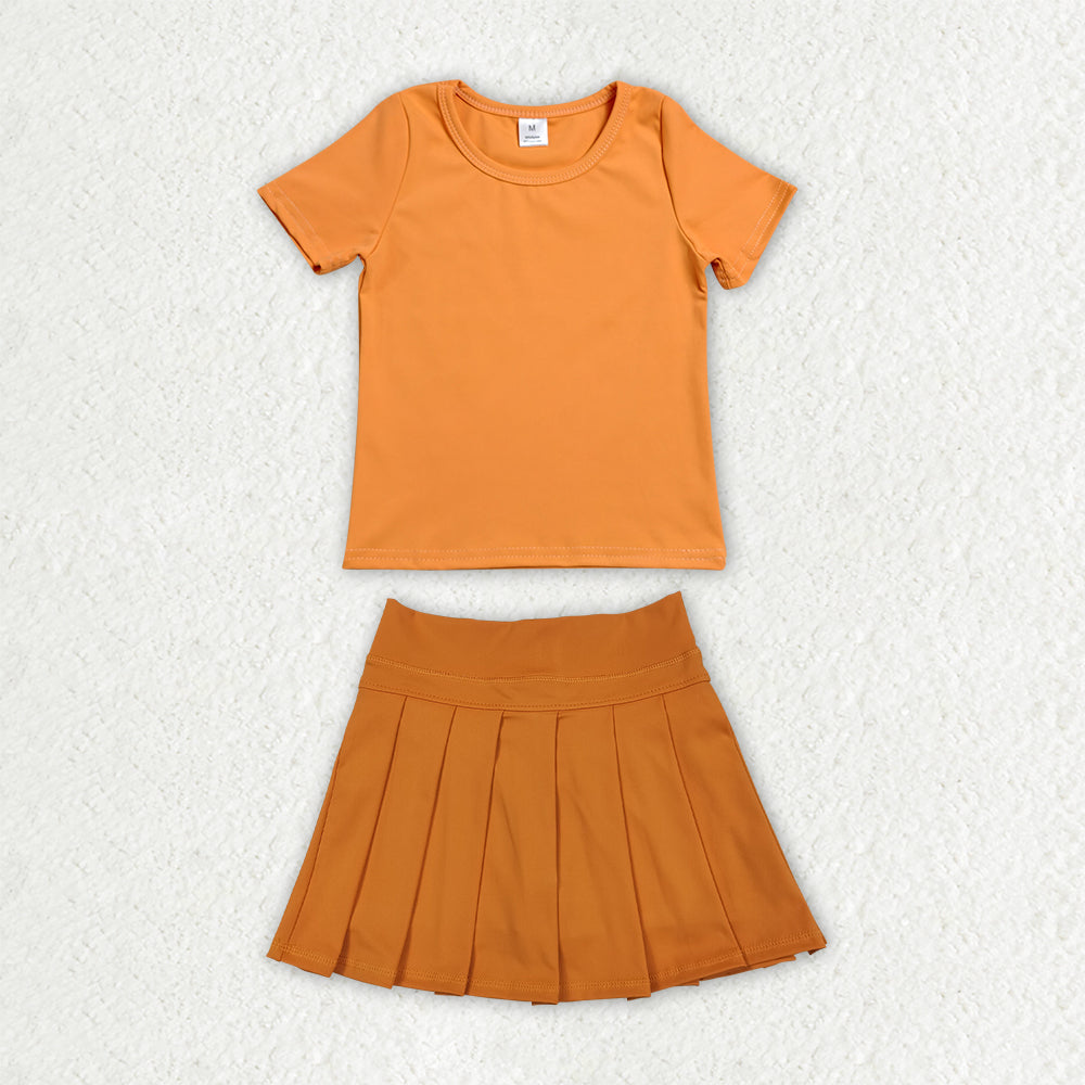 11 Colors Kids Girls Solid Color Short Sleeve Top with Skort Active Outfit