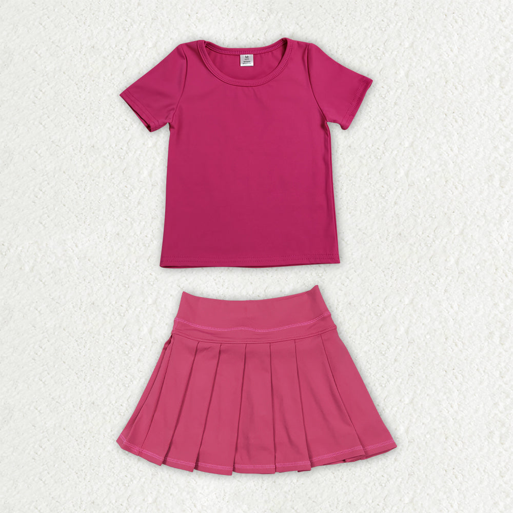 11 Colors Kids Girls Solid Color Short Sleeve Top with Skort Active Outfit