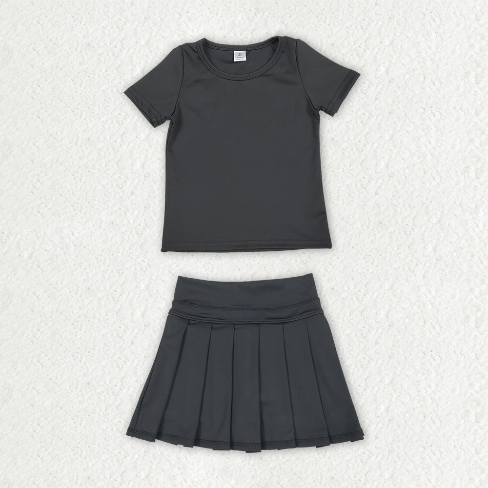 11 Colors Kids Girls Solid Color Short Sleeve Top with Skort Active Outfit