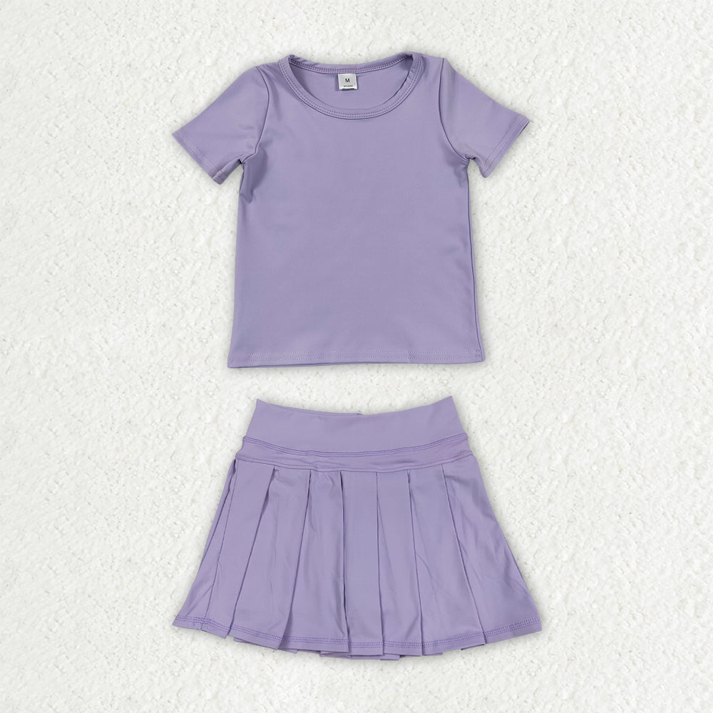 11 Colors Kids Girls Solid Color Short Sleeve Top with Skort Active Outfit