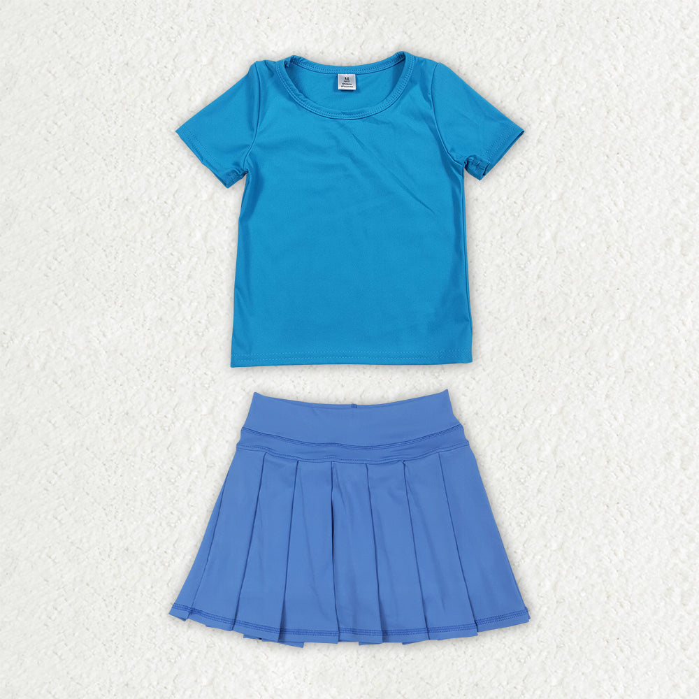11 Colors Kids Girls Solid Color Short Sleeve Top with Skort Active Outfit