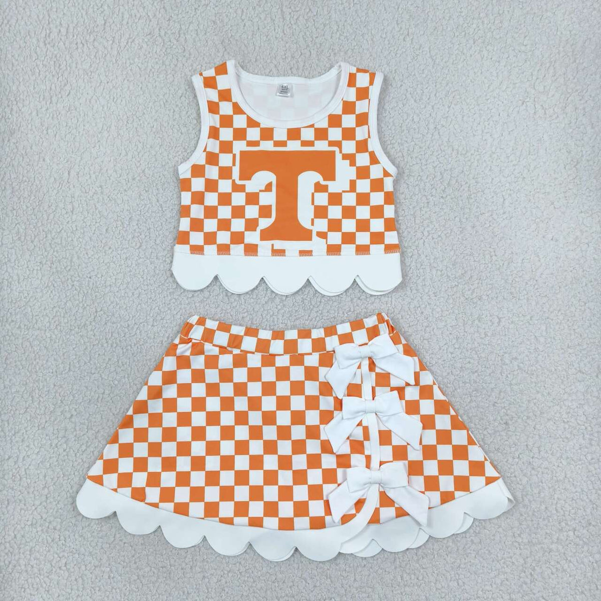 GSD4282 Teams Tennessee Orange Checked White Bow Skort Girls Active Outfit