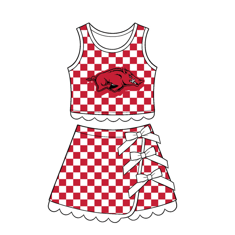 7.15 Preorder  Kids Girls  Arkansas Checked Tank Top White Bow Skort Active Outfit