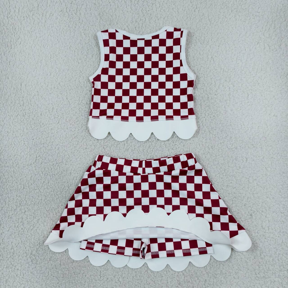GSD4286  Teams Arkansas Checked Tank Top White Bow Skort Girls Active Outfit