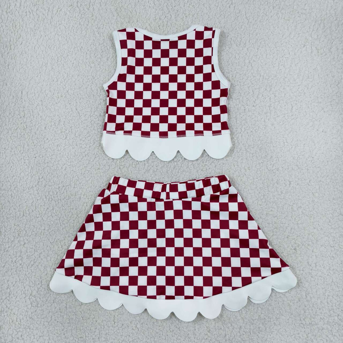GSD4286  Teams Arkansas Checked Tank Top White Bow Skort Girls Active Outfit