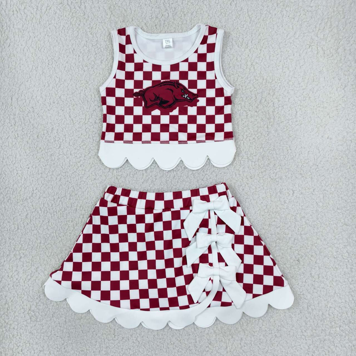 GSD4286  Teams Arkansas Checked Tank Top White Bow Skort Girls Active Outfit