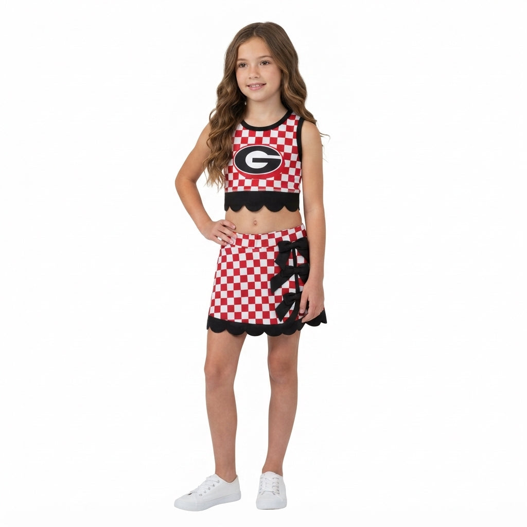 GSD4287  Teams Girls Georgia Checked Tank Top Black Bows Skort Active Outfits