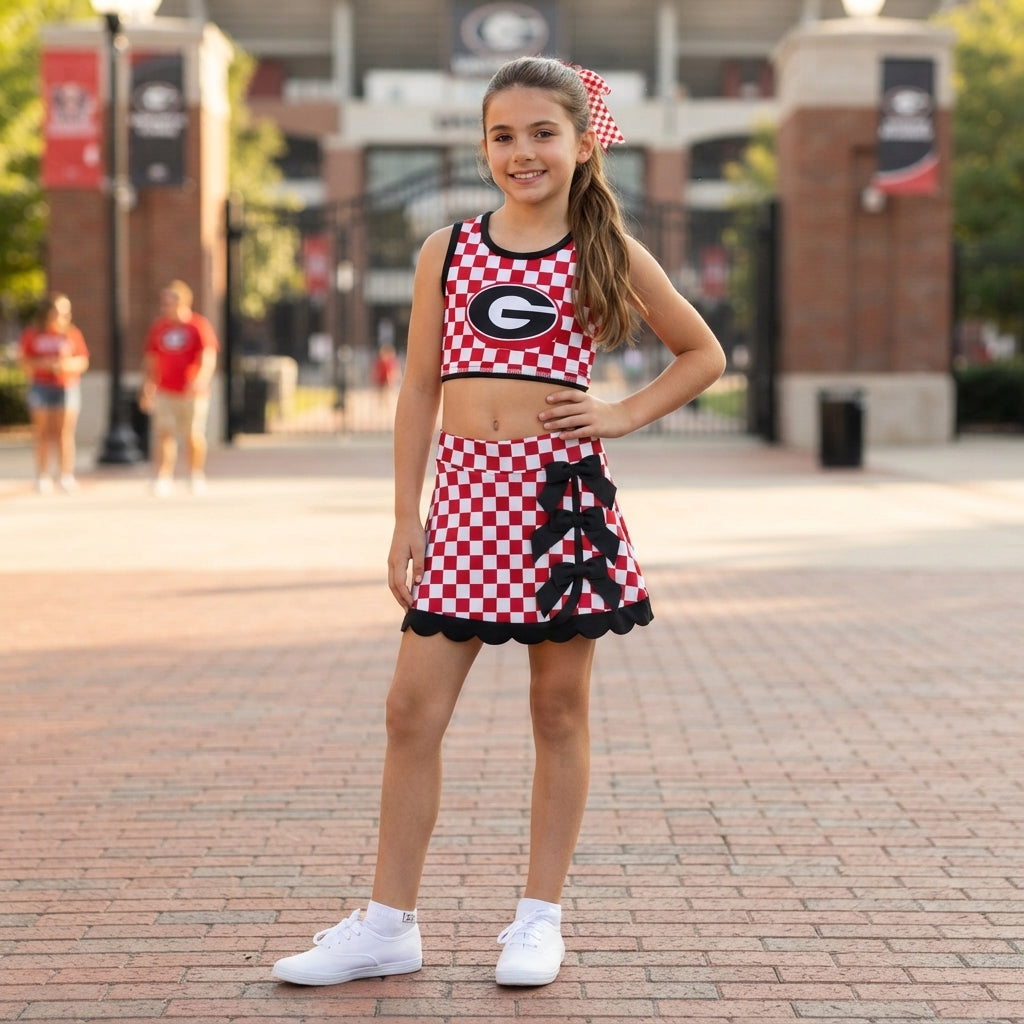 GSD4287  Teams Girls Georgia Checked Tank Top Black Bows Skort Active Outfits