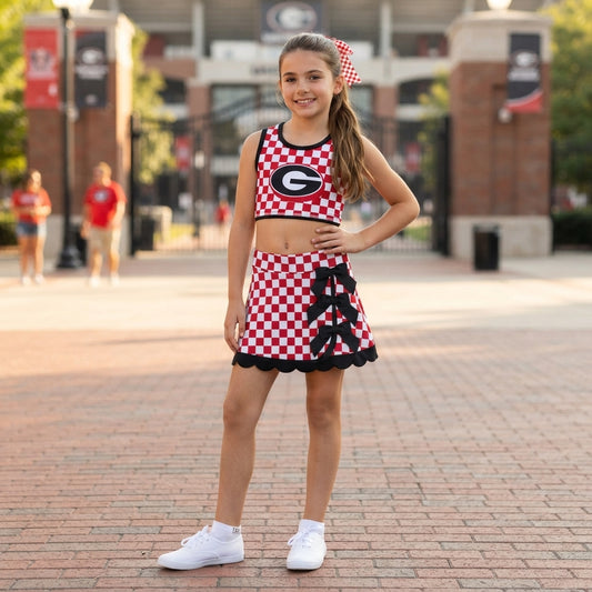GSD4287  Teams Girls Georgia Checked Tank Top Black Bows Skort Active Outfits