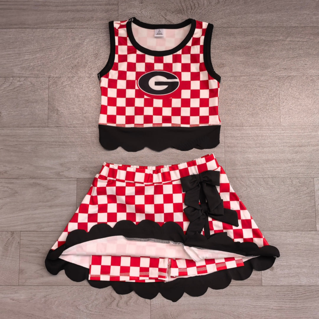 7.15 Preorder  Kids Girls Georaia Checked Tank Top Black Bow Skort Active Outfit