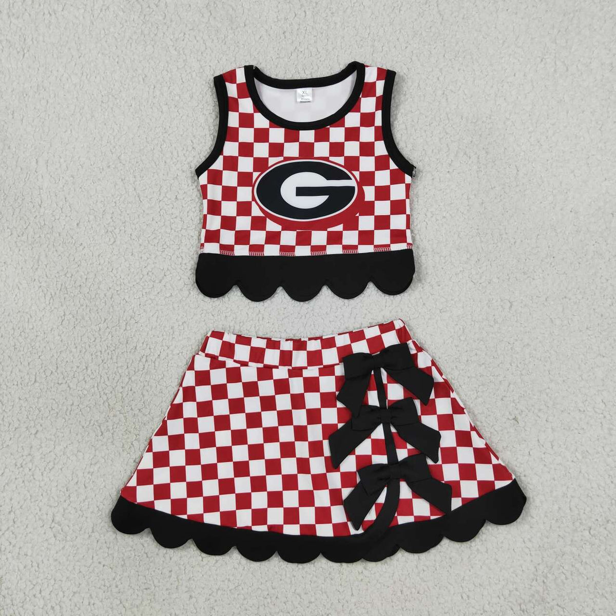 GSD4287  Teams Girls Georgia Checked Tank Top Black Bows Skort Active Outfits