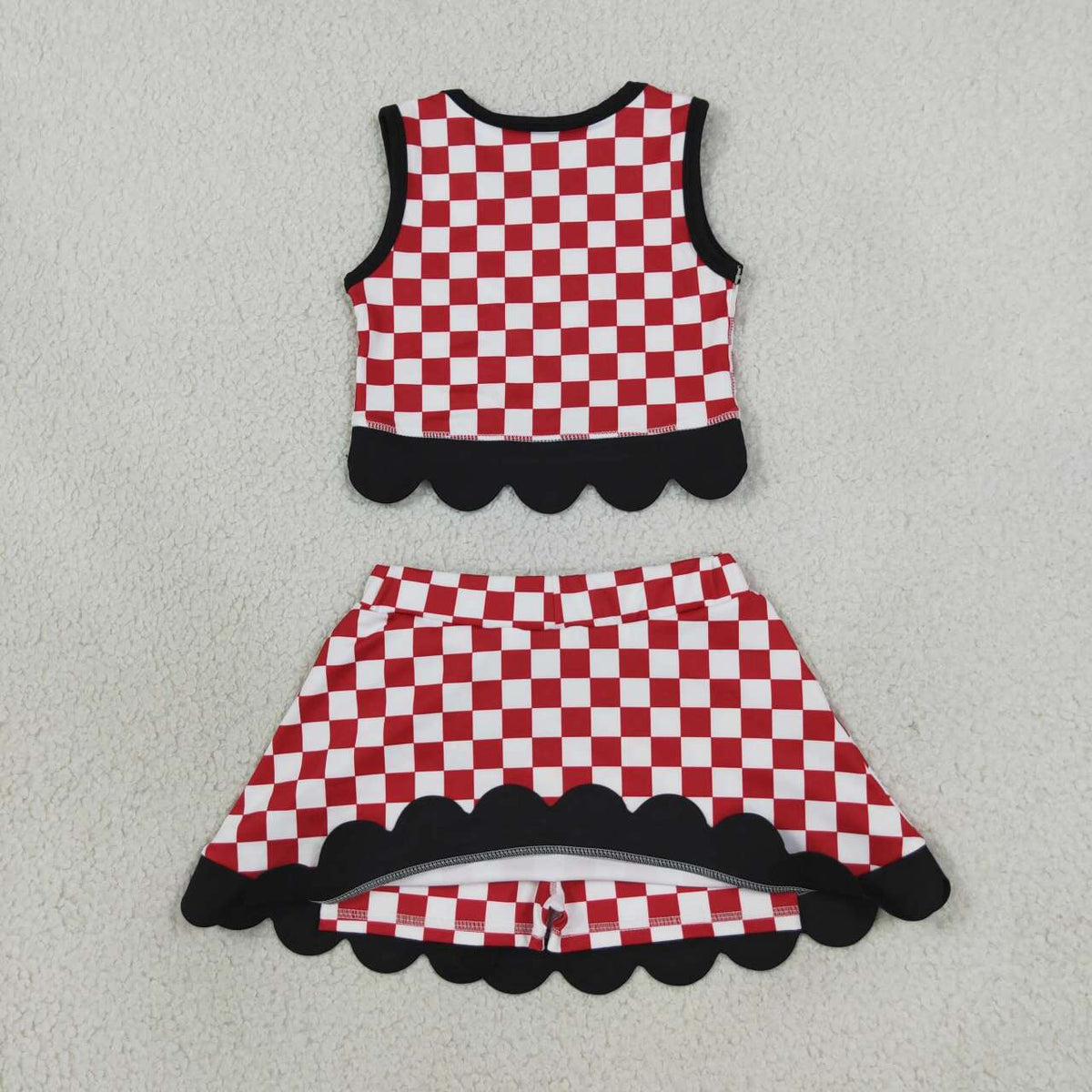GSD4287  Teams Girls Georgia Checked Tank Top Black Bows Skort Active Outfits
