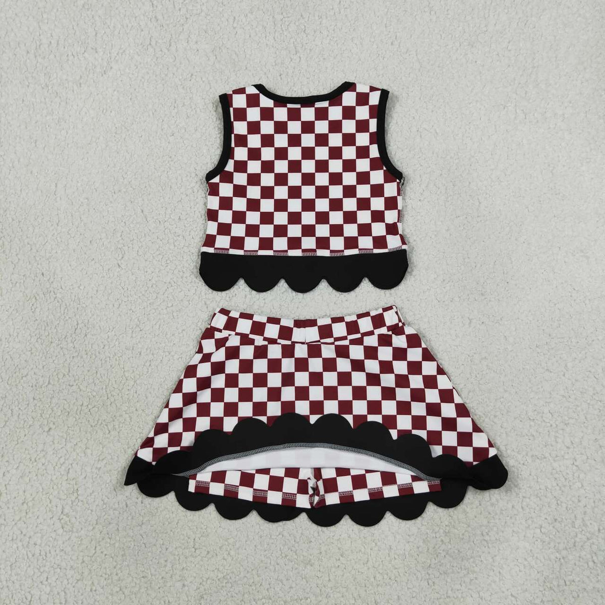 GSD4288 Teams Gamecocks Checkered Tank Top Black Bow Skort Girls Active Outfit