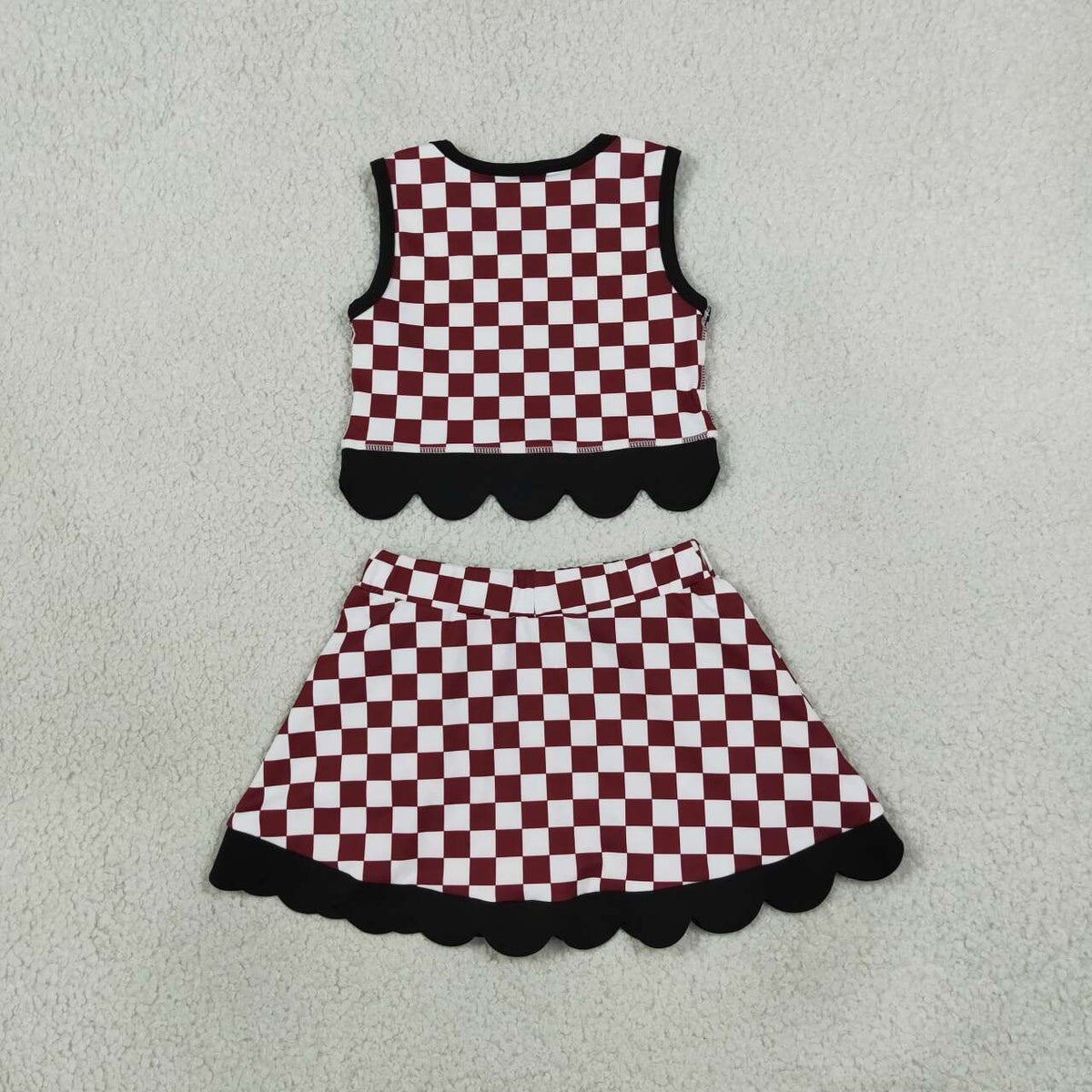 GSD4288 Teams Gamecocks Checkered Tank Top Black Bow Skort Girls Active Outfit