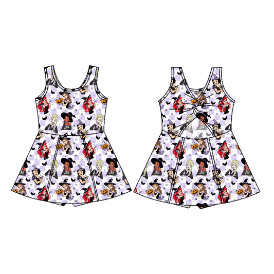 7.21 GSD4290 Preorder Cartoon Princess Checkered Print Girls Halloween Sleeveless Backless Yoga Dress