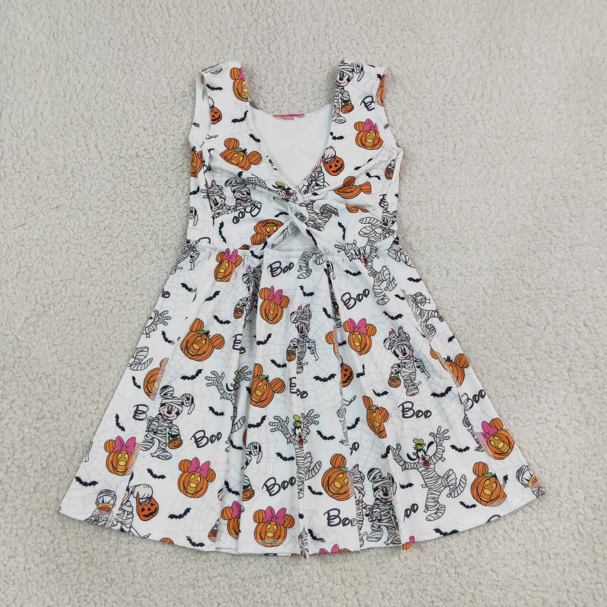 GSD4291 Cartoon Mouse BOO Pumpkin Print Girls Halloween Sleeveless Backless Yoga Dress