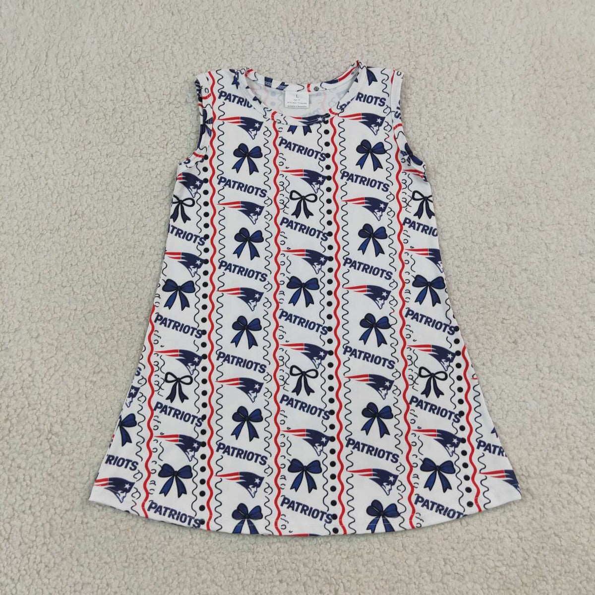 GSD4293 Teams PATRIOTS Bows Print Girls Sleeveless Knee Length Dress