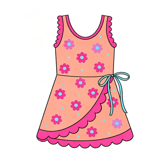 7.29  Preorder  Kids Girls Pink Flower Sleeveless Active Dress