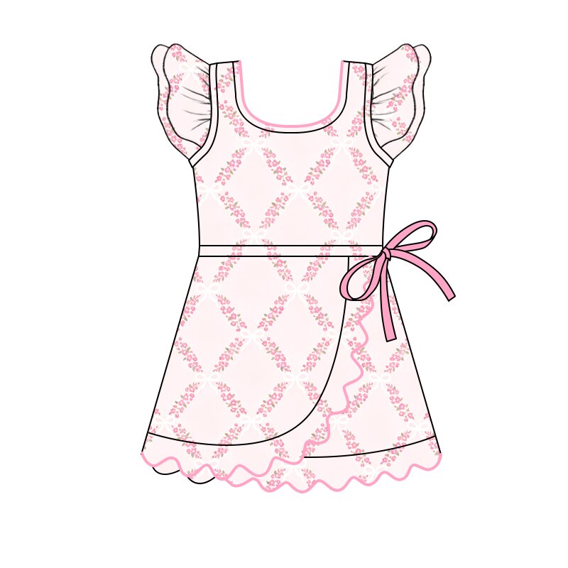 7.29  Preorder  Kids Girls Pink  Flower Flutter Sleeve Active Dress