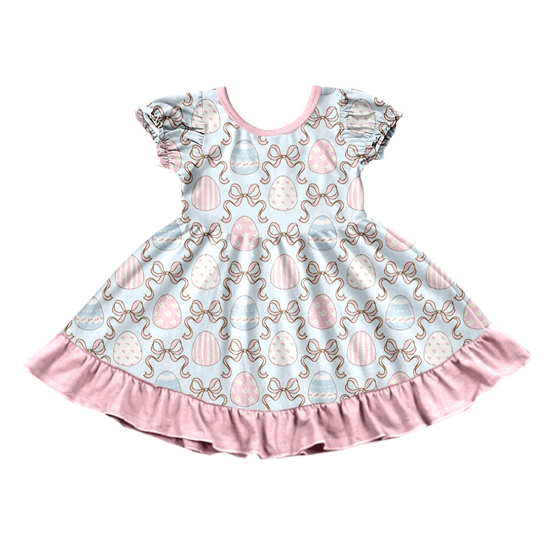 9.4 GSD4320 Preorder Eggs Bows Print Girls Easter Knee Length Dress