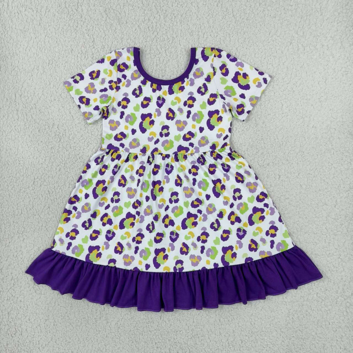 Sibling Baby Girls Mardi Gras Leoaprd Short Sleeve Pajama Set Dress and Zipper Romper