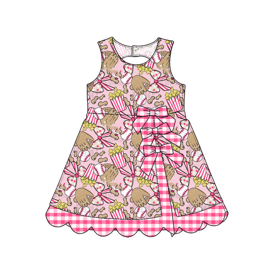 9.25 GSD4327 Preorder Kids Girls Baseball Pink Gingham Bow Active Dress