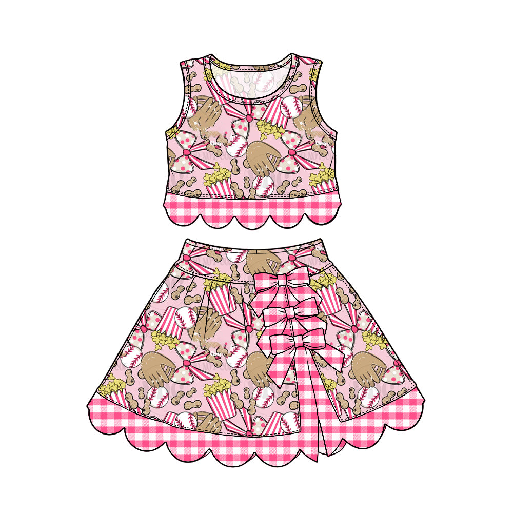 9.25 GSD4327 Preorder Kids Girls Baseball Pink Gingham Bow Active Skort Outfit