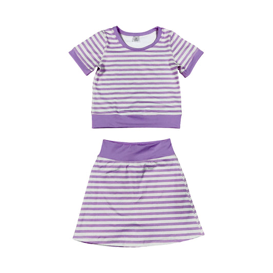 10.10 GSD4334 Preorder Kids Girls Purple Striped Short Sleeve Top Skort Active Outfit