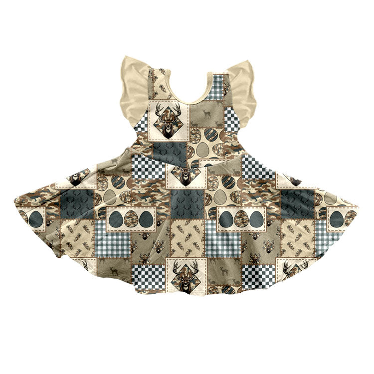 10.13 GSD4337 Preorder Happy Easter Kids Hunting Deer Eggs Dress