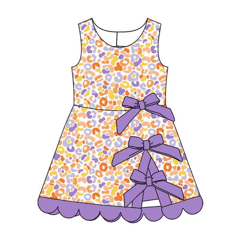 10.30 GSD4340 Preorder Baby Girls Orange Leoaprd Active Dress With Purple Bow