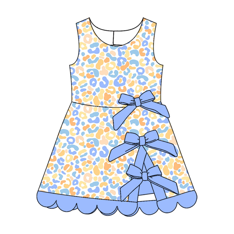 10.30 GSD4341 Preorder Baby Girls Blue Leoaprd Active Dress With Blue Bow