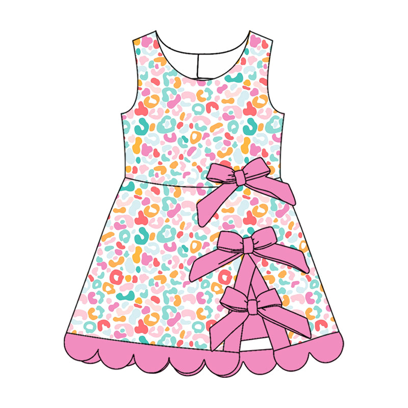 10.30 GSD4342 Preorder Baby Girls  Leoaprd Active Dress With Pink Bow
