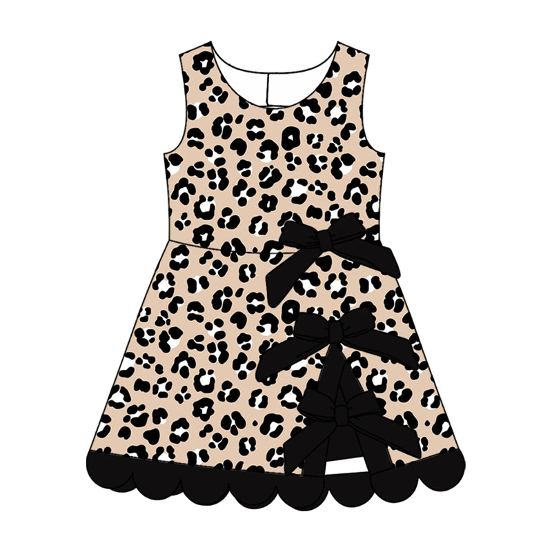 10.30 GSD4343 Preorder Baby Girls  Leoaprd Active Dress With Black Bow