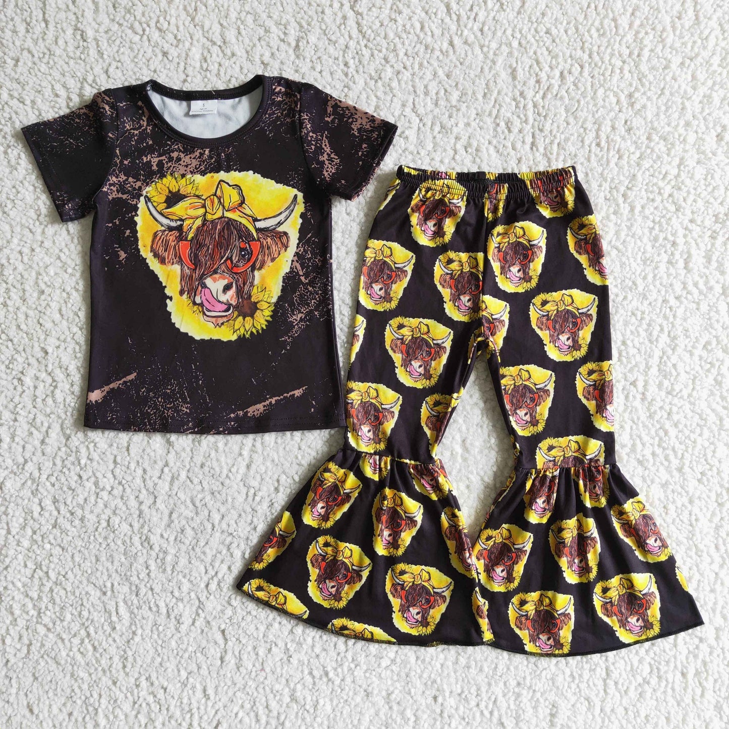 (Promotion)Heifer Sunflowers Short sleeve bell bottom pants outfits  GSPO0010
